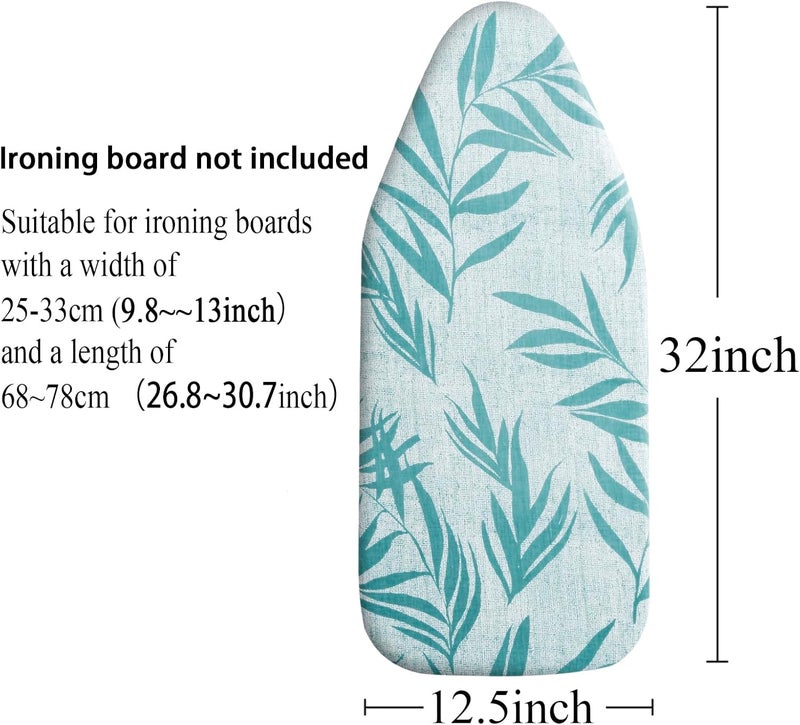 MZXcuin Small Ironing Board Cover Scorch Resistant, Cotton Iron Cover with Padding Heat Reflective Heavy Duty Pad … (Green Leaves, 12.5"x32") - Image 1